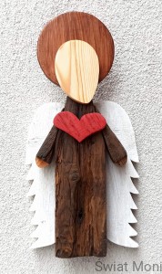 Postrzępiony Anioł Stróż z białymi skrzydłami 45 cm 