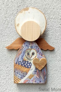  Anioł z Sową decoupage 34 cm do wewnątrz 