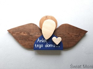 Anioł tego domu nad drzwi niebieski 60x25 cm 